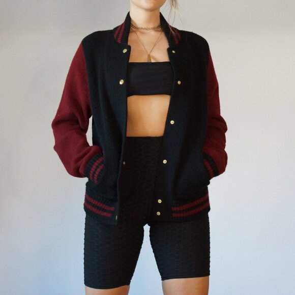 NWT Marc Jacobs Women's Varsity Cashmere Blend Bomber Sweater, Sz Small - Picture 2 of 14